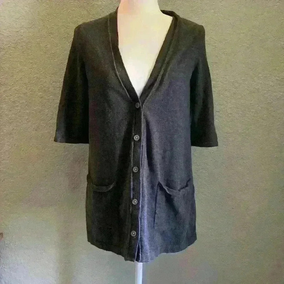 J.Jill Cardigan Cashmere Charcoal Grey Petite Small Academia Office Teacher - Picture 2 of 11
